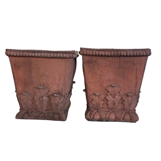 Tuscan Pair of Grand Tuscan Style Terracotta-Toned Cast Stone Planters For Sale - Image 3 of 12