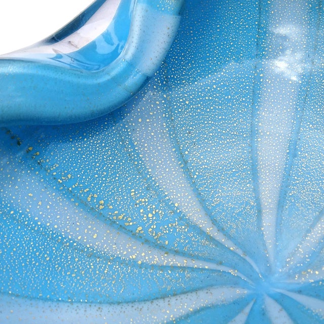 Murano Vintage Barbini Murano Blue White Stripes Gold Flecks Italian Art Glass Mid Century Bowl Ashtray Dish For Sale - Image 4 of 7