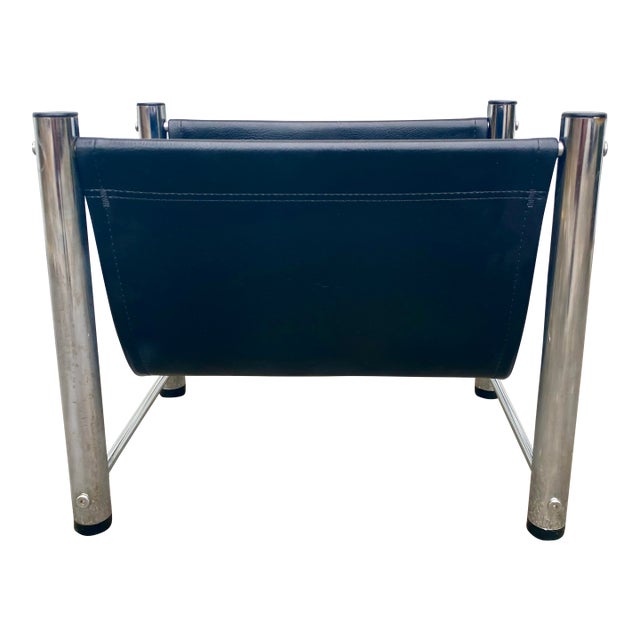 1970s Chrome and Black Vinyl Rack Magazine. For Sale