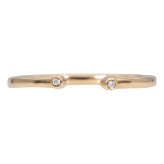 Open Band Ring With Bezel Diamond Accents in Solid 14k Gold | Stackable Band, Size 6.75 For Sale