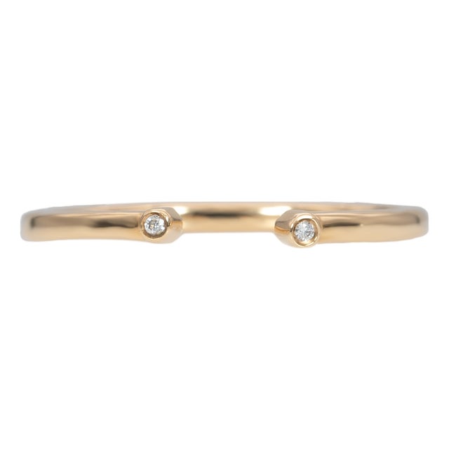 Open Band Ring With Bezel Diamond Accents in Solid 14k Gold | Stackable Band, Size 6.75 For Sale