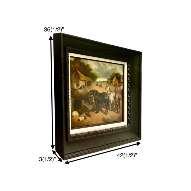 Large charming country farm scene with horse, chickens, cow, and pigs. Heartwarming Realist work for rustic interiors....