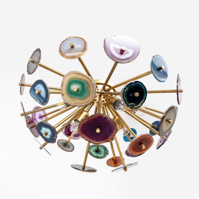 Sputnik Italian Ceiling Lamp with Agate Stone Sections and Brass, 2000 For Sale - Image 6 of 10