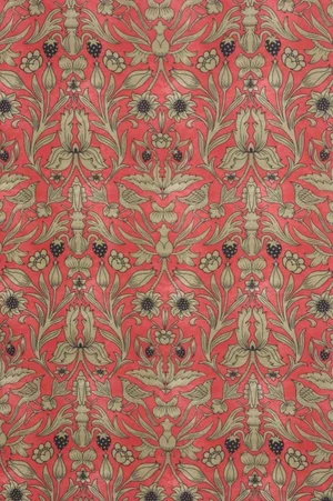 Strawberry Bird Cotton Red / Gold Fabric