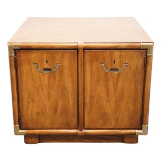 Drexel Heritage Accolade Collection Italian Campaign Style 26" Square Accent Storage End Table 984-372 For Sale