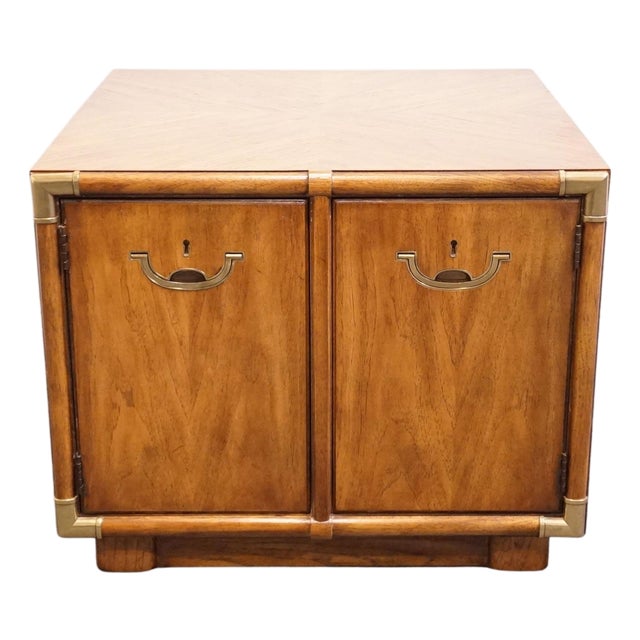 Drexel Heritage Accolade Collection Italian Campaign Style 26" Square Accent Storage End Table 984-372 For Sale