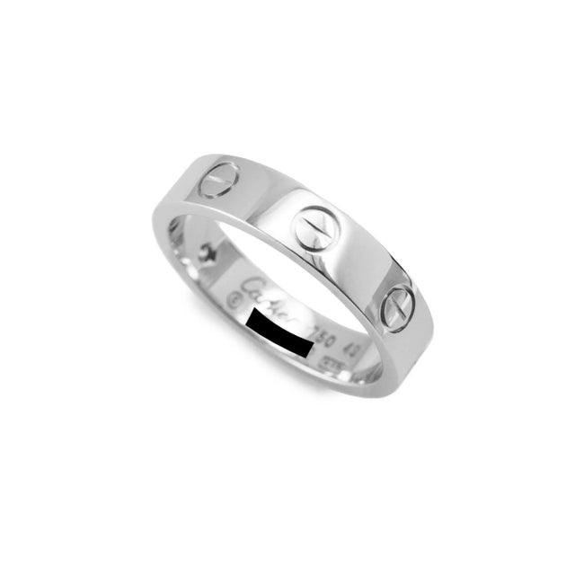 Modern Cartier 18k White Gold Love Ring, Size 5 Small Model 1 Diamond Band For Sale - Image 3 of 9