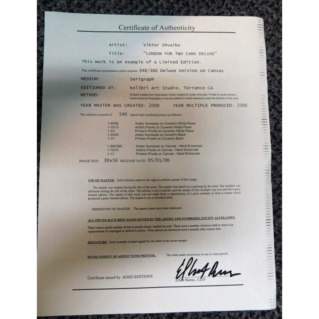 "London For Two" by Viktor Shvaiko Original limited edition Hand Embellished serigraph on canvas This piece is hand signed...