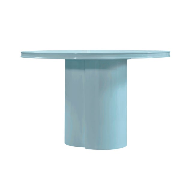 Wood Elora Blue Lacquer Round Dining Table For Sale - Image 7 of 10