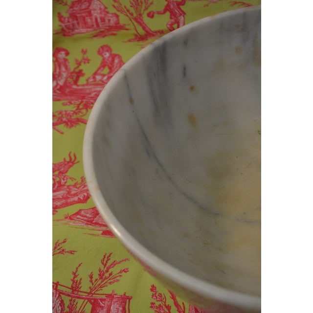 White Huge White / Gray Veined Round Marble Pedestal Bowl Deep Compote - Centerpiece For Sale - Image 8 of 15