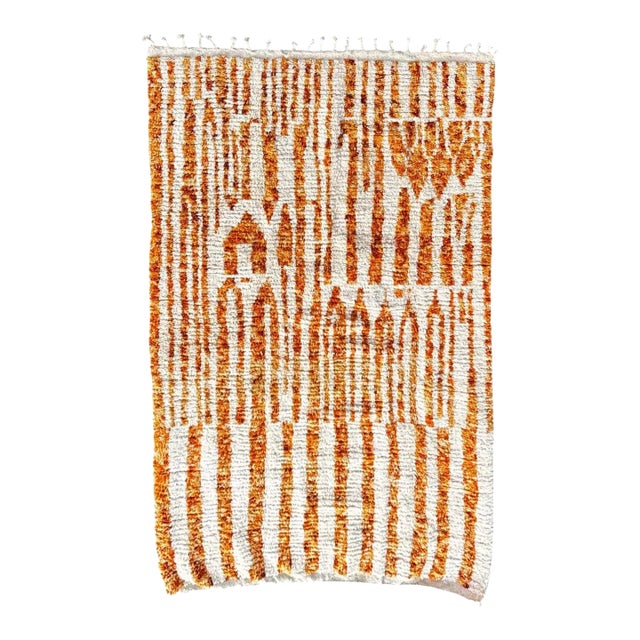 Ivory and Orange Striped Rug For Sale