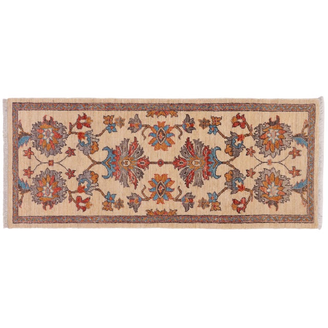 Shabby Chic Ziegler Beige/Red Wool Runner Rug- 2'0'' X 5'1'' For Sale - Image 10 of 10