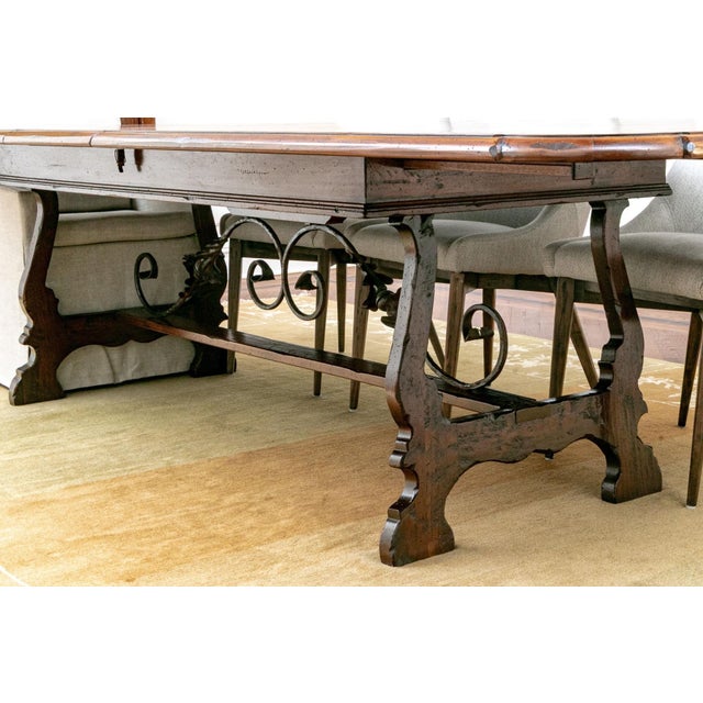 Brown Vintage Spanish Continental Style Inlaid Extension Dining Table For Sale - Image 8 of 18
