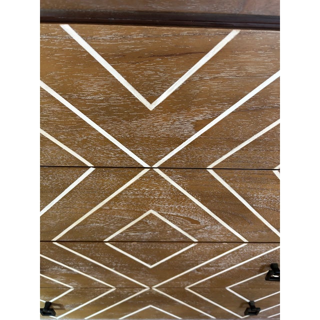 1990s Cerused Wood and Inlaid Geometric Pattern Chest of Drawers For Sale - Image 5 of 13