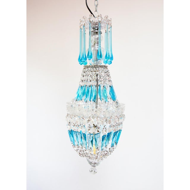 Blue French Ceiling Light with Blue Crystals, 1960s For Sale - Image 8 of 8