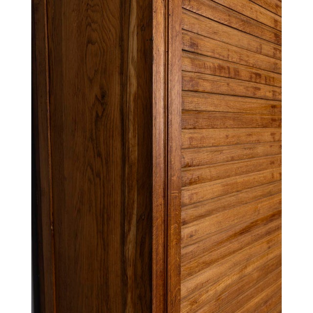 Vintag Industrial Style Wooden Rolling Shutter Filing Cabinet, 1940s For Sale - Image 6 of 18