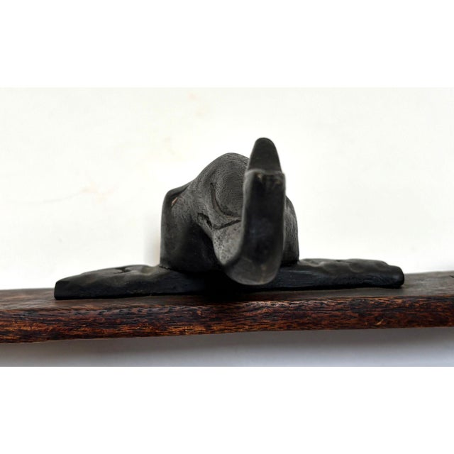Hand-Carved Wooden Elephant Wall Coat Rack Triple Head Hooks Asian/African Style For Sale - Image 12 of 12