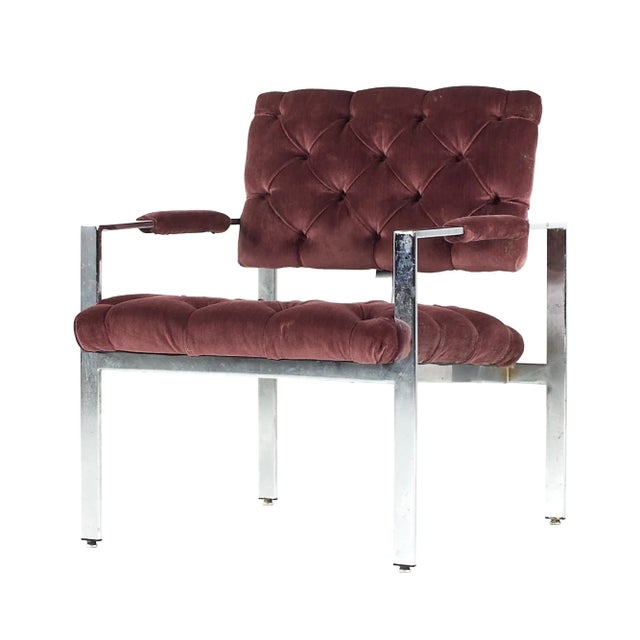 Milo Baughman for Thayer Coggin Mid Century Chrome Tufted Arm Chairs - Pair For Sale - Image 9 of 11