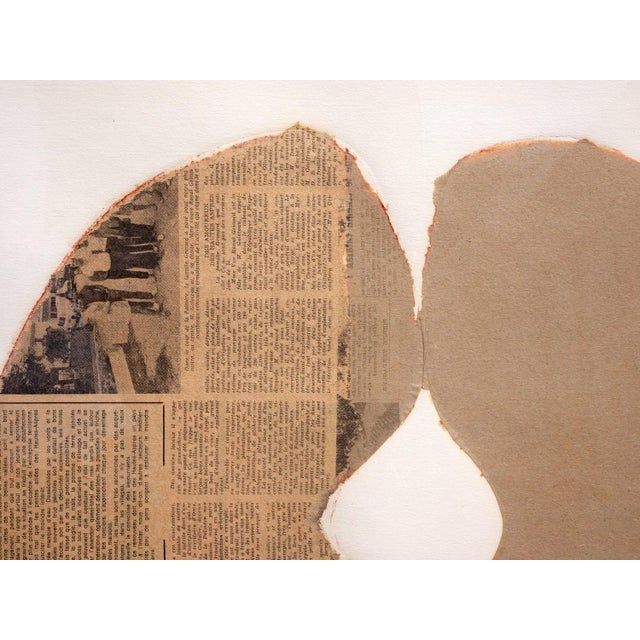 Neutral-toned abstract contemporary collage print on paper by Conrad Marca-Relli. The piece depicts two abstract shapes--...