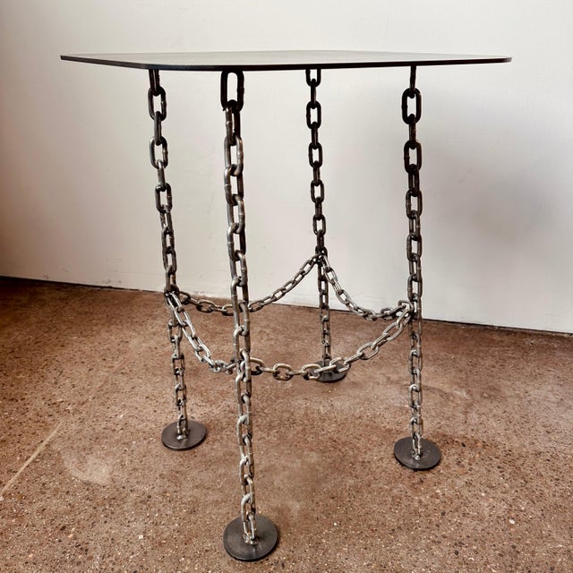Early 21st Century Brutalist Chain Link Steel Side Table For Sale - Image 5 of 7