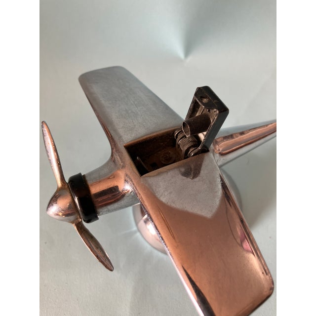 Silver 1930-40"s Desk Top Metal Aviation Airplane Cigarette Lighter For Sale - Image 8 of 10