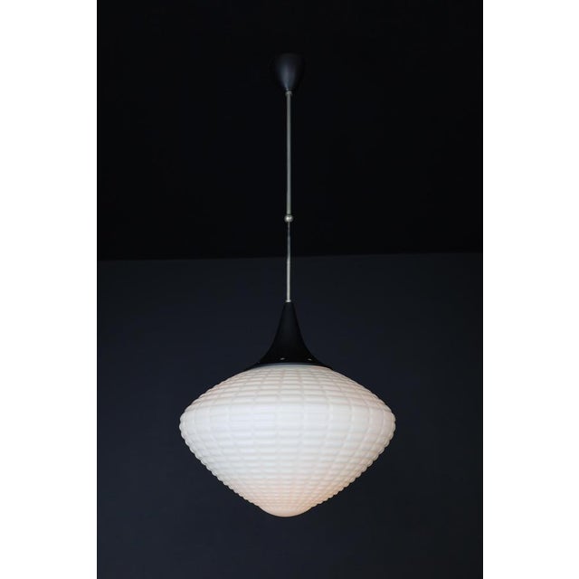 Metal Large Mid-Century Pendant in Opaline Glass, Europe, 1950s For Sale - Image 7 of 18