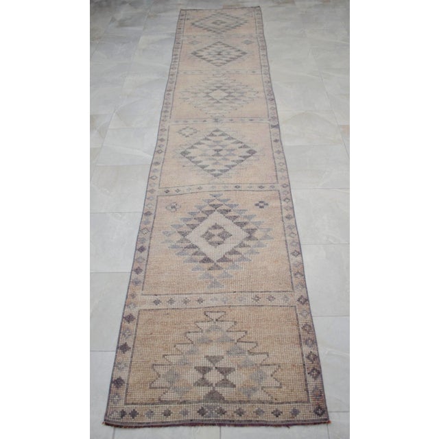 Hand-Made Turkish Runner Rug . Soft Colors Low PileTribal Herki - 2′9″ × 13′3″ For Sale - Image 13 of 16