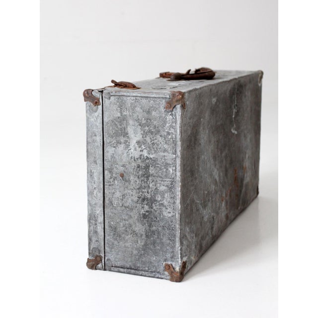 Metal Antique Galvanized Metal Travel Case For Sale - Image 7 of 18