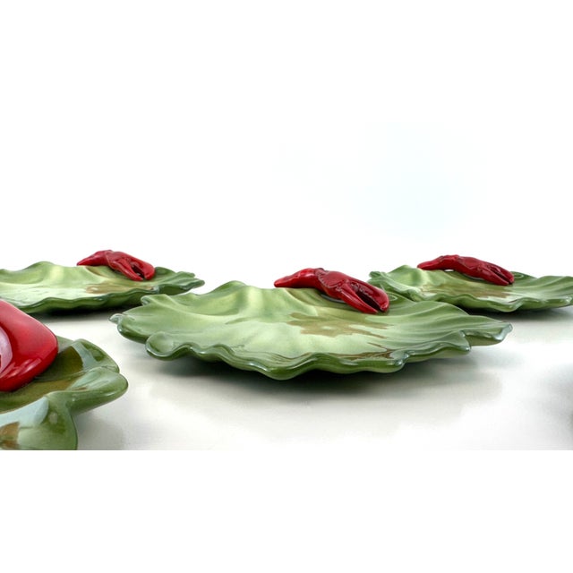 Green Brad Keeler California Pottery Lobsterware Lettuce Leaf Plates, Circa 1950, Set of 5 For Sale - Image 8 of 10