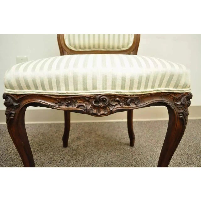 Green Late 19th Century Antique French Victorian Louis XV Style Carved Walnut Side Chairs - a Pair For Sale - Image 8 of 10