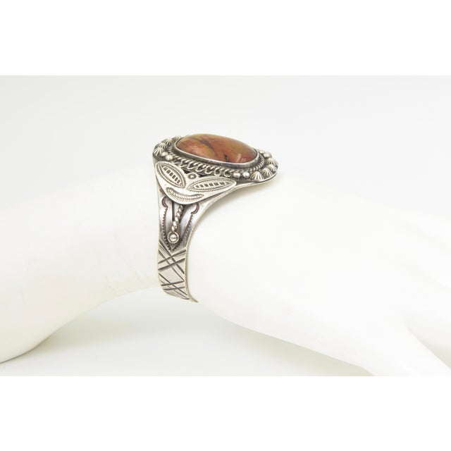 Vintage Southwestern Native American Style Petrified Wood Sterling Silver Cuff Bracelet For Sale - Image 9 of 9