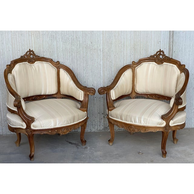 Late 19th Century Pair of Italian Rococó Louis XV Fauteuils or Slipper Chairs For Sale - Image 16 of 18