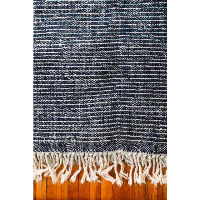 Blue Reversible Blue Ombré Ultra Shag Moroccan Wool Rug With Navy Striped Back 5x8 For Sale - Image 8 of 13