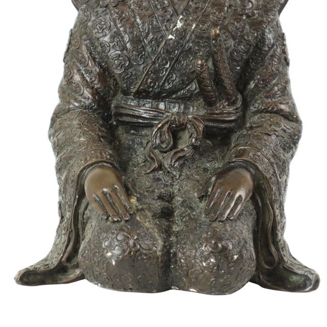 Japanese Artist, Bronze Sculpture of a Japanese Warrior Kneeling Samurai, 1950s, Bronze For Sale - Image 6 of 13