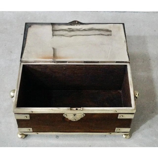 Brown Victorian Silver-Plated Oak Tea Caddy, 1890s For Sale - Image 8 of 10