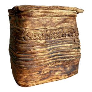 Vintage 1970s Beige Hand Build Coil Mid Century Stoneware Planter/ 70s Huge Art Vessel /Modernist Ceramic Art Studio Pottery