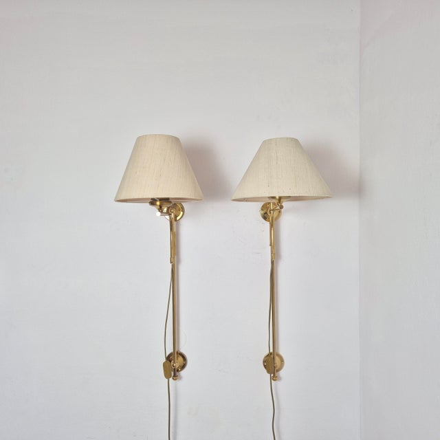 Adjustable Brass Wall Lamps with Linen Shades, 1980s, Set of 2 For Sale - Image 6 of 14