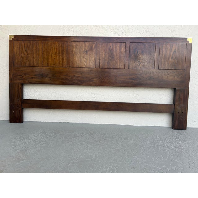Vintage Henredon King Size headboard in the classic campaign style, crafted in the USA during the 1970’s. The headboard...