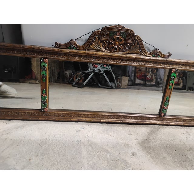 1920s Antique 1920s Colonial Revival 3-Panel Etched Glass Wall Mirror, Carved Wood Frame, For Sale - Image 5 of 10