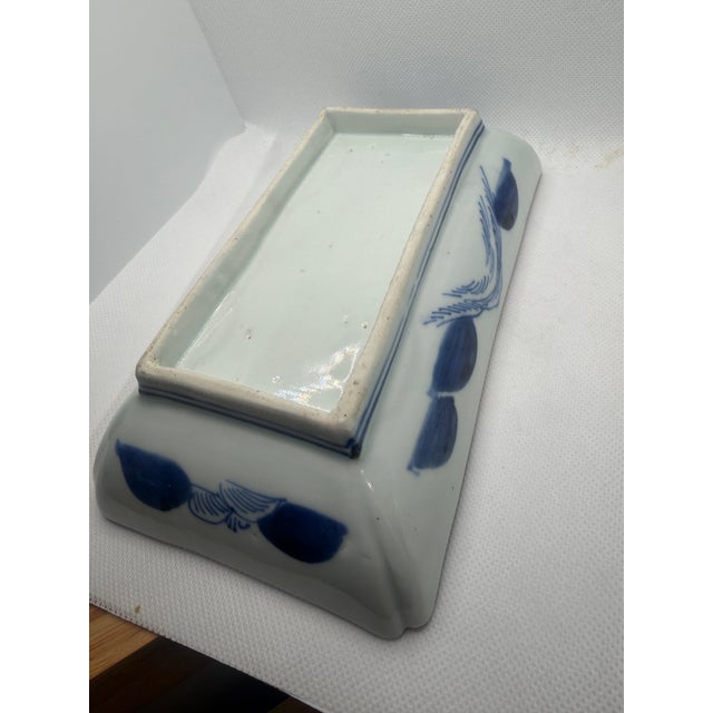 19th Century Asian Antique Tray: Rectangular Porcelain Blue White China Landscape Qianlong For Sale - Image 5 of 8