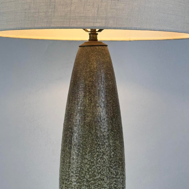Linen 1970s Studio Ceramic Lamp With Custom Linen Shade and Diffuser For Sale - Image 8 of 9