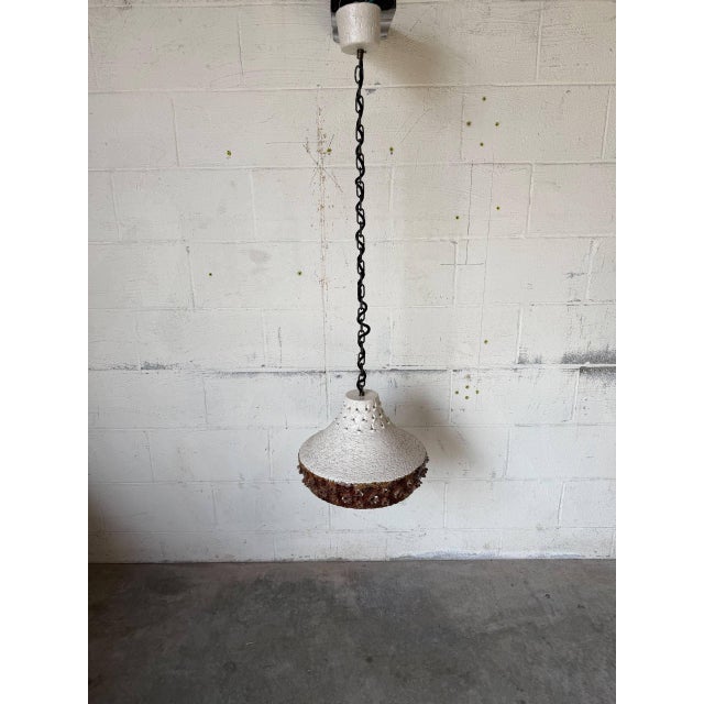 1970s 1970s Mid-Century Modern Ceramic Pendant Light Fixture Textured Studio Pottery Ceiling Lamp For Sale - Image 5 of 11