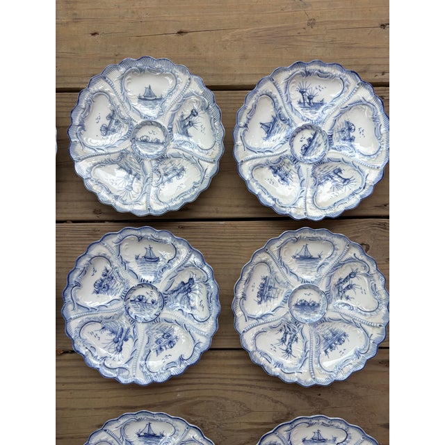 1950s Hand-Painted Weimar Germany Blue & White Oyster Plates | Complete Matched Grandmillenial Collection - Set of 12 For Sale - Image 12 of 12
