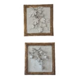 Fig & Pomegranate Branch Paper Mache Sculptural Wall Art, a Pair For Sale