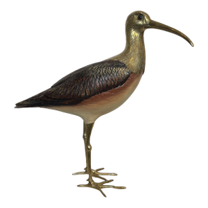 Sculpture representing a bird in polychrome wood and brass. Italian work signed
