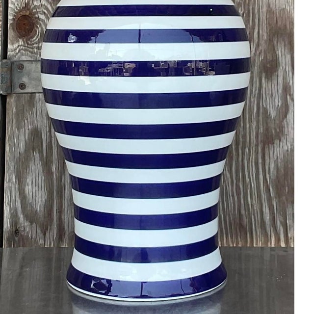 Ceramic Vintage Contemporary Glazed Ceramic Striped Ginger Jar For Sale - Image 7 of 12