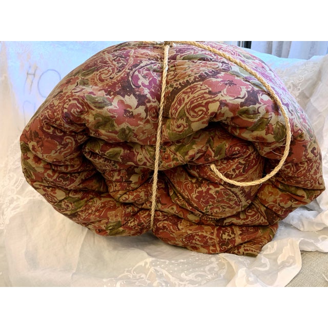 1990s Vintage Lauren Ralph Lauren Paisley- Floral Full Queen Comforter Cover, Red Brown Green Tan Burgundy For Sale - Image 5 of 12