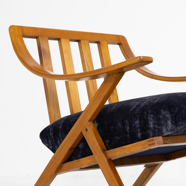 Cherry Wood and Velvet Armchair, 1960s For Sale - Image 10 of 15