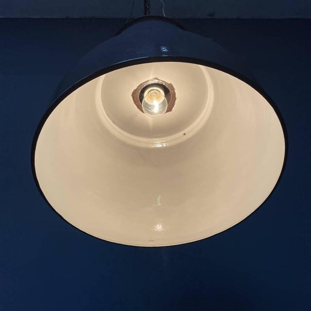 1940s Large Industrial Blue-Gray Enamel Hanging Lamp, 1940s For Sale - Image 5 of 18
