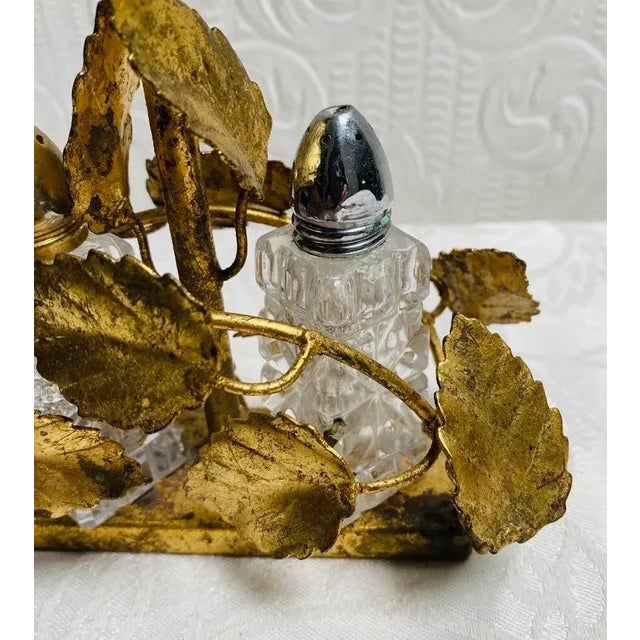 1950s Vintage Italian Gold Leaf Tole Crystal Shakers For Sale - Image 5 of 6